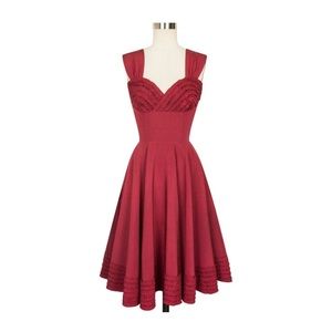 Trashy Diva Red Ribbed Vintage Pinup Rockabilly Ruffle Aline Deb Dress Sz 6 S